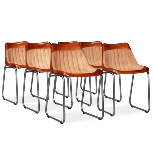 Swen Studio -  Dining Chairs 6 pcs Brown and Beige Real Leather and Canvas